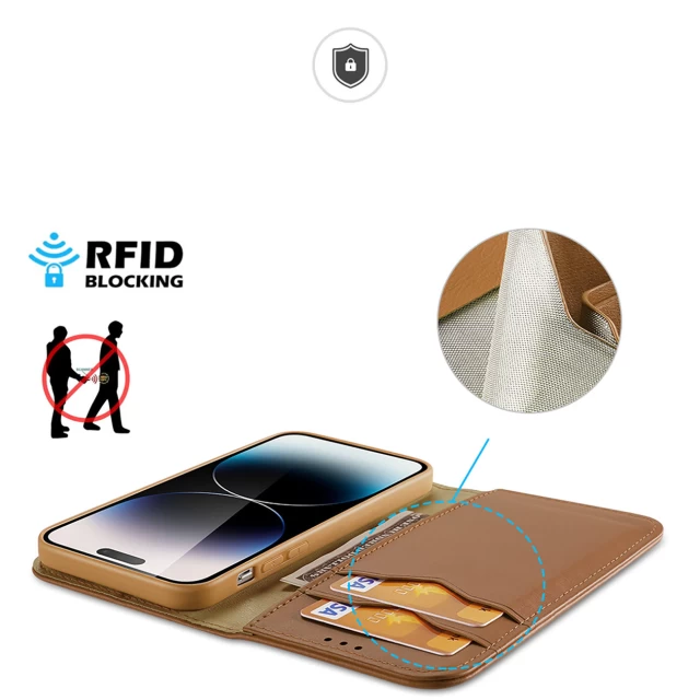 Чохол-книжка Dux Ducis Hivo RFID Blocking для iPhone 15 Pro Brown (6934913025543)