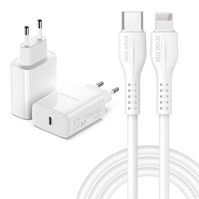 Сетевое зарядное устройство DUX DUCIS 20W USB-C with USB-C to Lightning Cable 1m White (6934913050125)