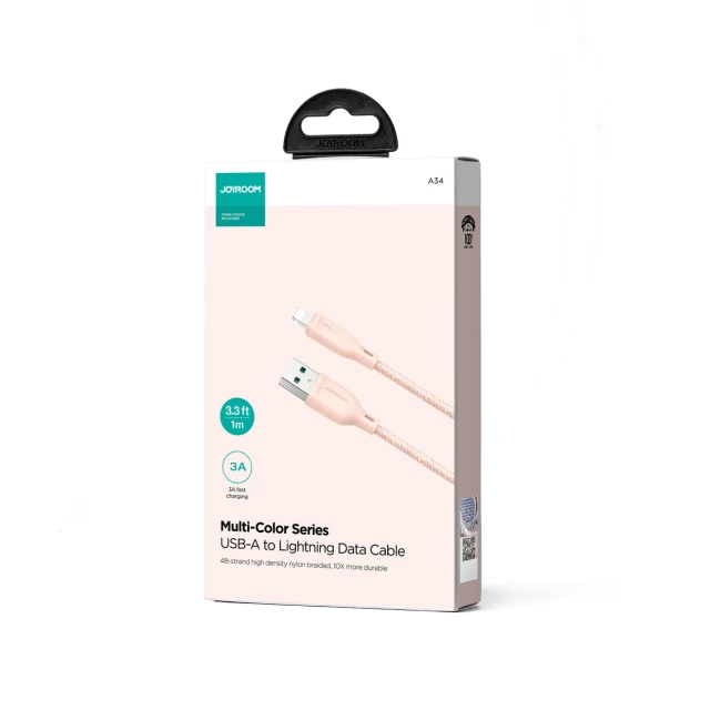 Кабель Joyroom Multi-Color Series SA34-AL3 USB-A to Lighting 3A 1m Pink (6941237110510)