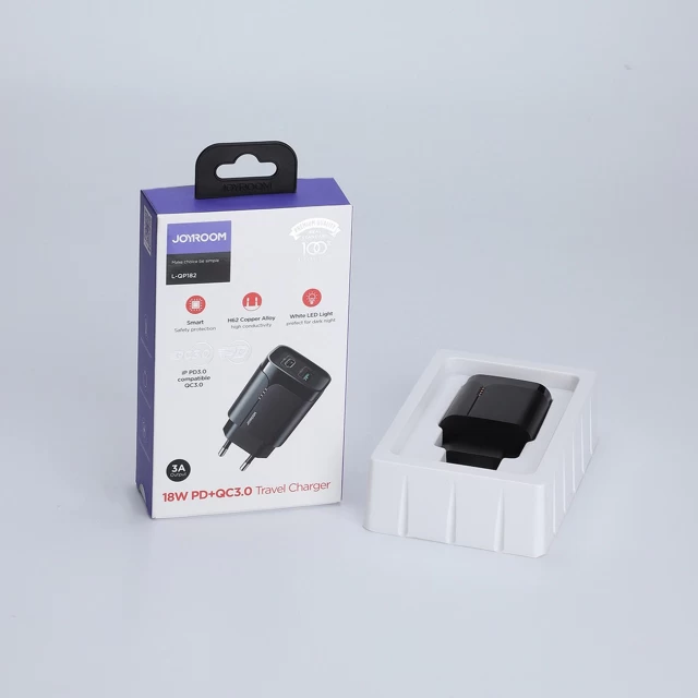 Мережевий зарядний пристрій Joyroom QC 18W USB-C | USB-A Black (L-QP182)