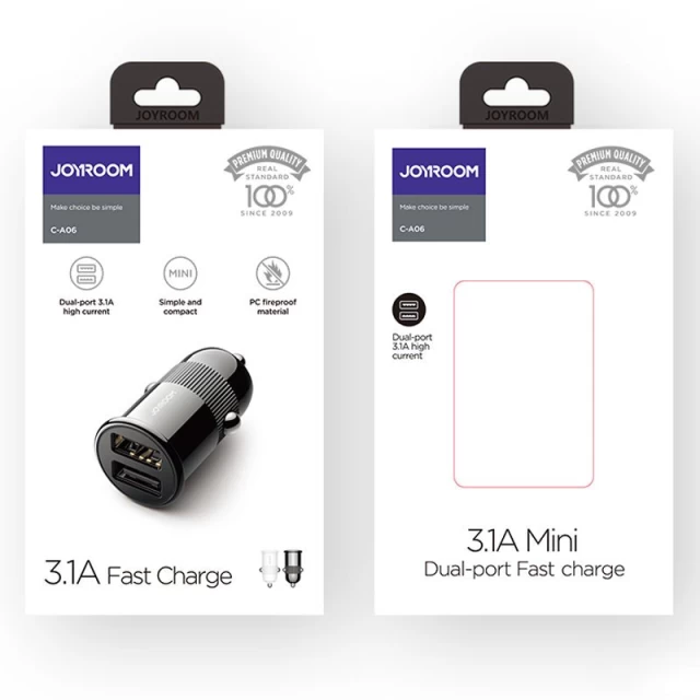 Автомобильное зарядное устройство Joyroom 2x USB-A 3.1A White (C-A06-WH)