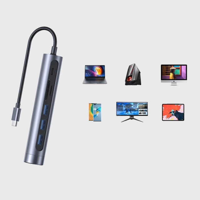 USB-хаб Joyroom 7-in-1 USB-C to 3x USB-A/HDMI/SD/micro SD 100W 15cm Gray (S-H112)
