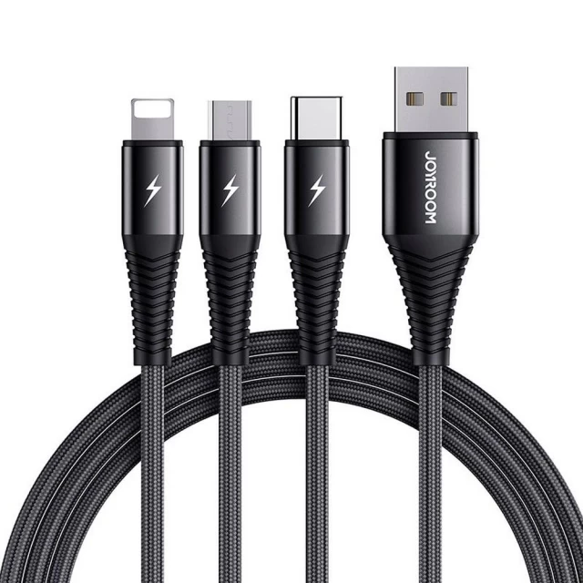 Кабель Joyroom S-1230G4 3-in1 USB-A to USB-C/Lightning/Micro-USB 1.2m Black (6941237145925)