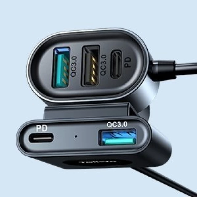 Автомобильное зарядное устройство Joyroom 3x USB-A/2x USB-C 72W 1.5m Black (JR-CL05)