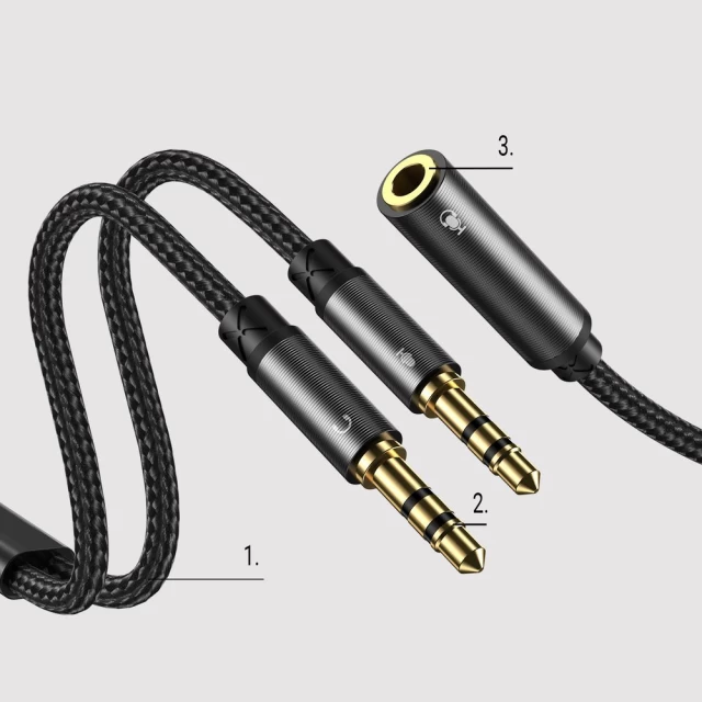 Кабель Joyroom AUX Mini Jack 3.5mm to 2x Mini Jack 3.5mm (Microphone and Headphones) 0.2m Black (SY-A05)
