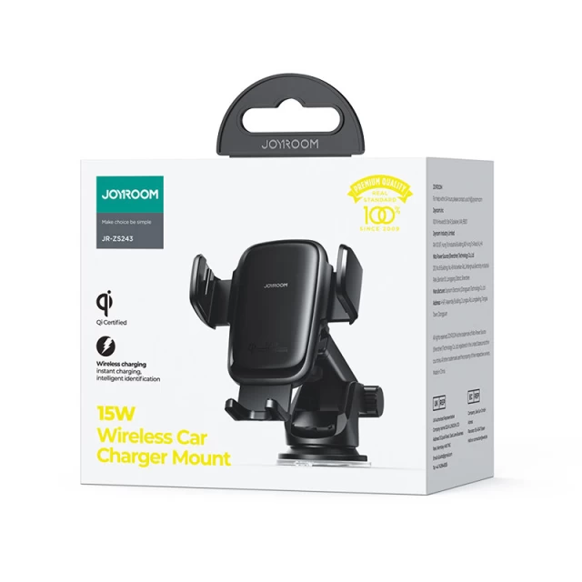 Автотримач з функцією бездротової зарядки Joyroom JR-ZS243 Dashboard Car Mount 15W Black (6941237179722)