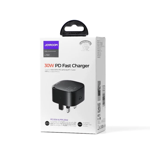 Сетевое зарядное устройство Joyroom Fast Charger USB-C UK Plug 20W Black (L-P307-BK-UK)