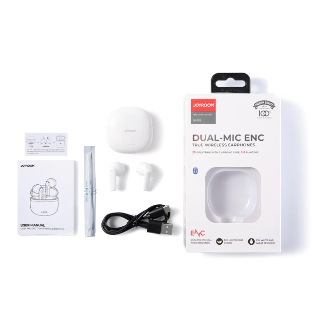 Бездротові навушники Joyroom TWS ENC Waterproof IPX4 Bluetooth 5.3 White (JR-TL11-WH)
