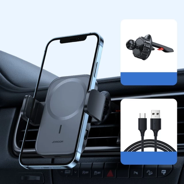 Автотримач з функцією бездротової зарядки Joyroom Qi Wireless Induction Charger for Dashboard 15W with MagSafe (JR-ZS295-DB)