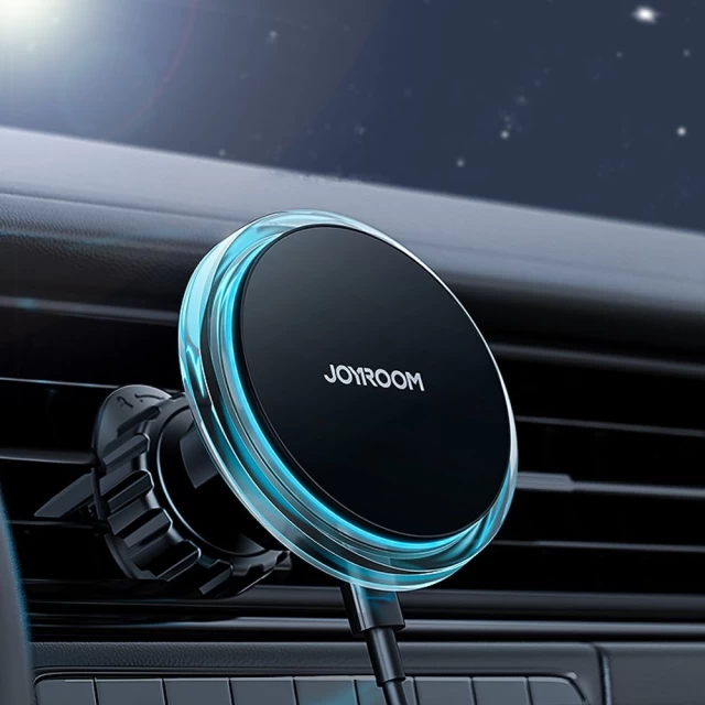 Автодержатель с функцией беспроводной зарядки Joyroom Qi Wireless Induction Charger for Ventilation Grille 15W Silver with MagSafe (JR-ZS291)