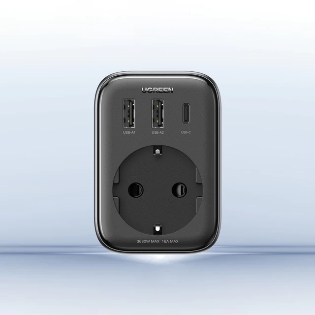 Мережевий зарядний пристрій Ugreen CD314 UK 30W USB-C | 2xUSB-A | AC Black (15261)