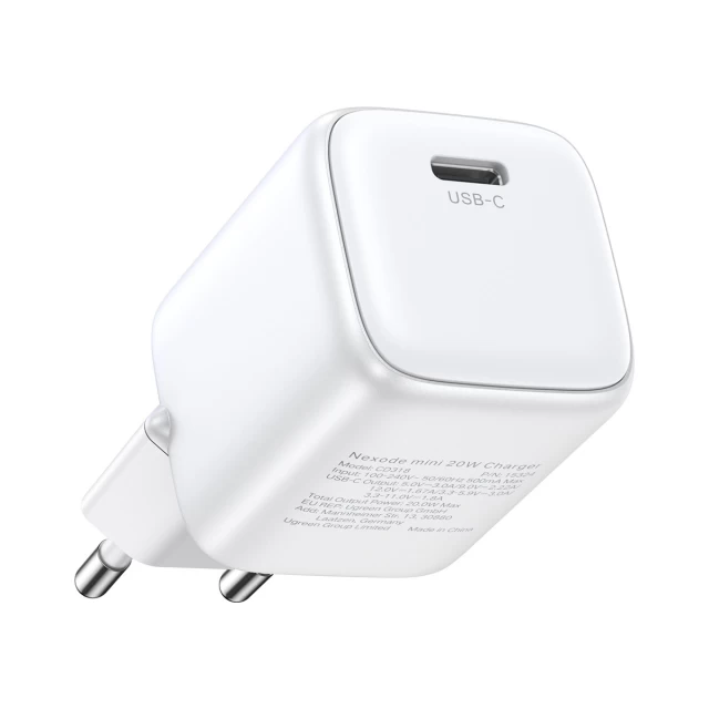 Мережевий зарядний пристрій Ugreen Nexode Mini CD318 20W USB-C White (15324)