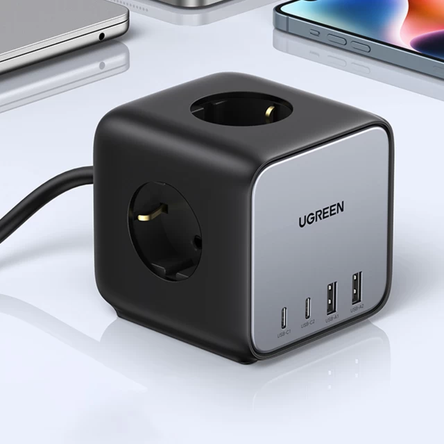 Сетевой удлинитель Ugreen 2x USB-C/2x USB-A/3x AC 65W Black (6941876221264)