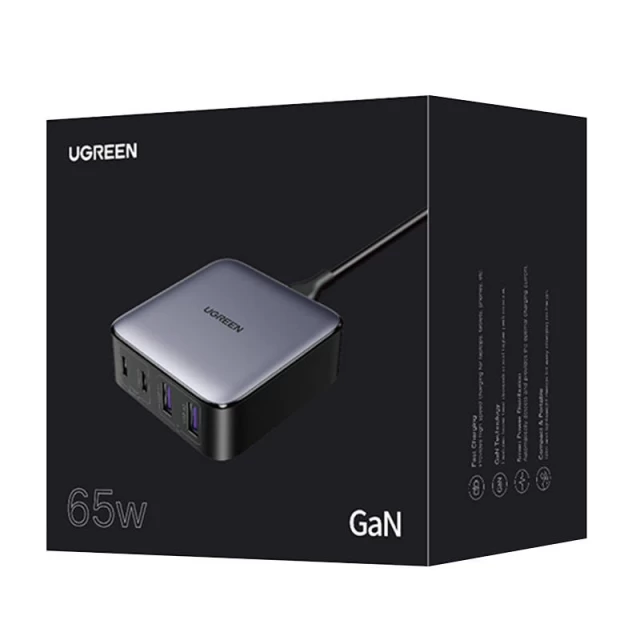 Мережевий зарядний пристрій Ugreen CD327 Nexode GaN FC/QC/PD 65W 2xUSB-A | 2xUSB-C Grey (90747B)