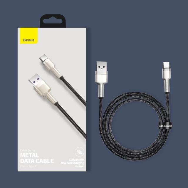 Кабель Baseus Cafule Metal USB-A to USB-C 0.25m Black (CATJK-01)