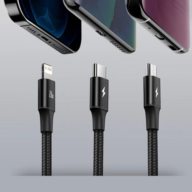 Кабель Baseus Rapid 3-in-1 USB-C to USB-C/Lightning/Micro-USB 1.5m Green (CAMLT-SC06)