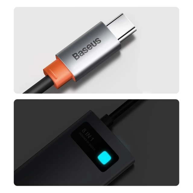 USB-хаб Baseus Metal Gleam Multifunctional 8-in-1 USB-C to 3xUSB-A/USB-C/HDMI/SD/TF/Ethernet Grey (CAHUB-CV0G)