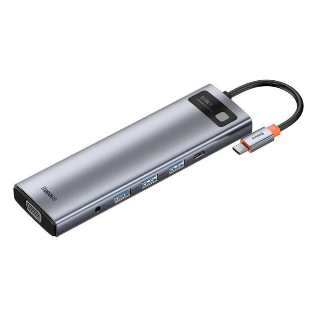 USB-хаб Baseus Metal Gleam Multifunctional 11-in-1 USB-C to 3xUSB-A/USB-C/2xHDMI/3.5 mm Jack/VGA/Ethernet/SD/TF Grey (CAHUB-CT0G)