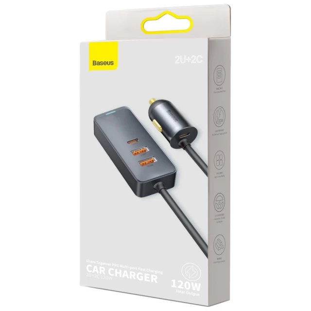 Автомобильное зарядное устройство Baseus Share Together Car Charger 120W 2xUSB-A/2xUSB-C Grey (CCBT-A0G)