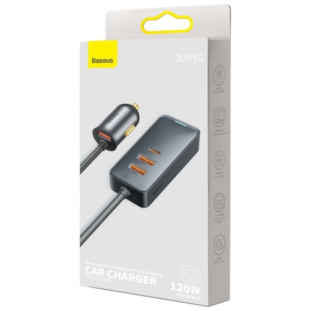 Автомобильное зарядное устройство Baseus Share Together Car Charger 120W 3xUSB-A/USB-C Grey (CCBT-B0G)