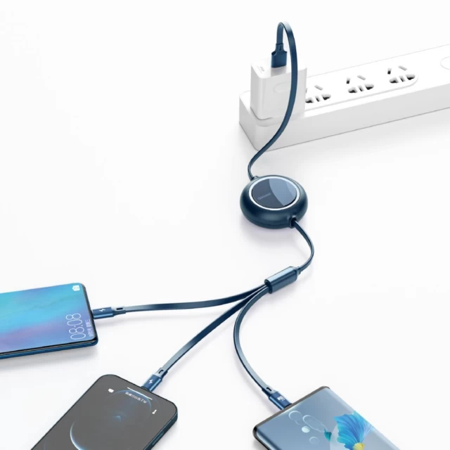 Кабель Baseus Bright Mirror Retractable 3-in-1 66W USB-A to USB-C/Lightning/Micro-USB 1.2m Blue (CAMLC-MJ03)