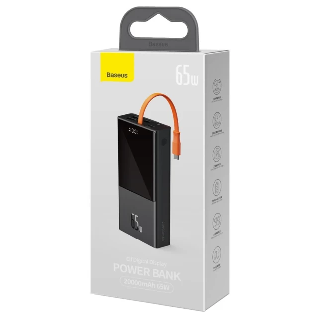 Портативное зарядное устройство Baseus Elf 20000 mAh 65W with USB-C 0.3m Cable Black (PPJL000001)