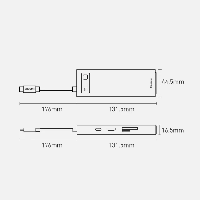 USB-хаб Baseus Metal Gleam Multifunctional 8-in-1 USB-C to 3xUSB-A/USB-C/HDMI/SD/TF/Ethernet Blue (WKWG000103)