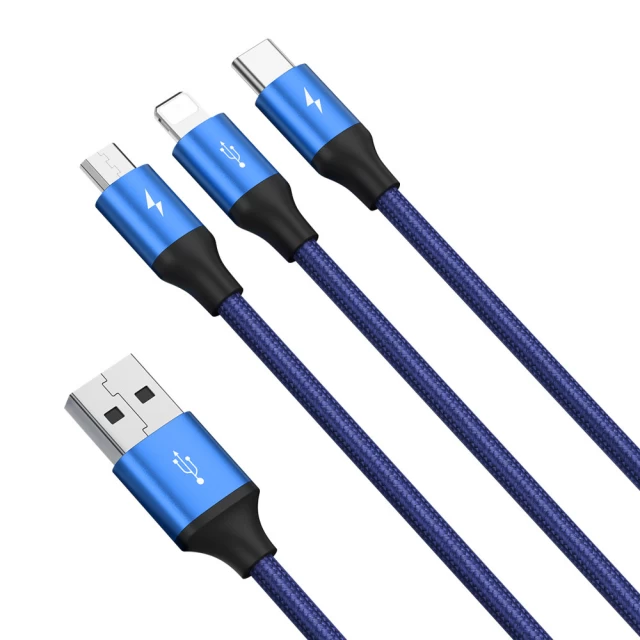 Кабель Baseus Rapid 3-in-1 USB-A to USB-C/Lightning/Micro-USB 1.2m Blue (CAJS000003)
