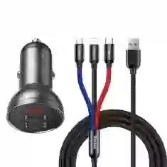 Автомобільний зарядний пристрій Baseus Digital Display 24W 2xUSB-A with USB-A to USB-C/Lightning/Micro-USB Cable Black (TZCCBX-0G)