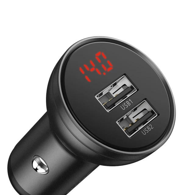 Автомобільний зарядний пристрій Baseus Digital Display 24W 2xUSB-A with USB-A to USB-C/Lightning/Micro-USB Cable Black (TZCCBX-0G)
