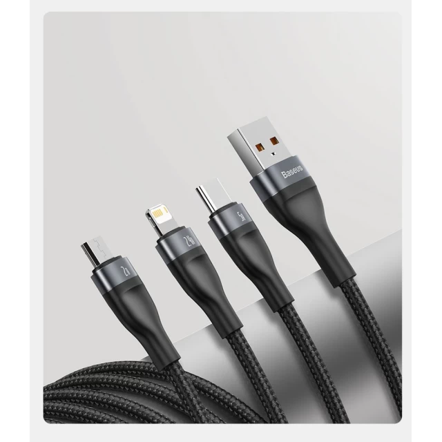 Кабель Baseus Flash 3-in-1 USB-A to USB-C/Lightning/Micro-USB 1.2m Black (CA1T3-G1)