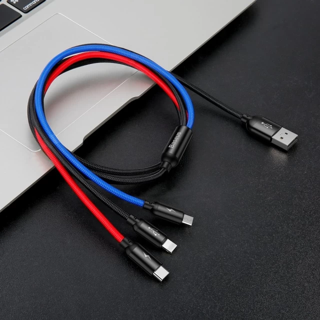 Кабель Baseus Three Primary Colors 3-in-1 USB-A to USB-C/Lightning/Micro-USB 1.2m Black (CASX010009)