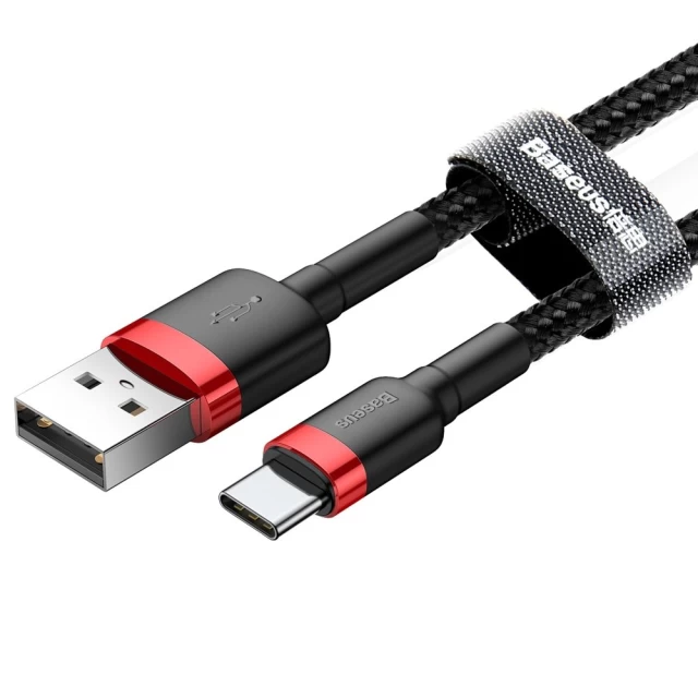 Кабель Baseus Cafule USB-A to USB-C 2m Black/Red (CATKLF-C91)