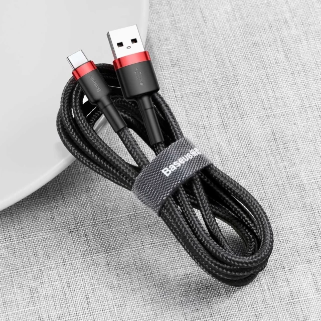 Кабель Baseus Cafule USB-A to USB-C 2m Black/Red (CATKLF-C91)