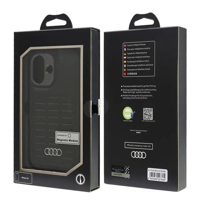 Чехол Audi Synthetic Leather для iPhone 16 Black with MagSafe (AU-TPUPCMIP16-GT/D3-BK)