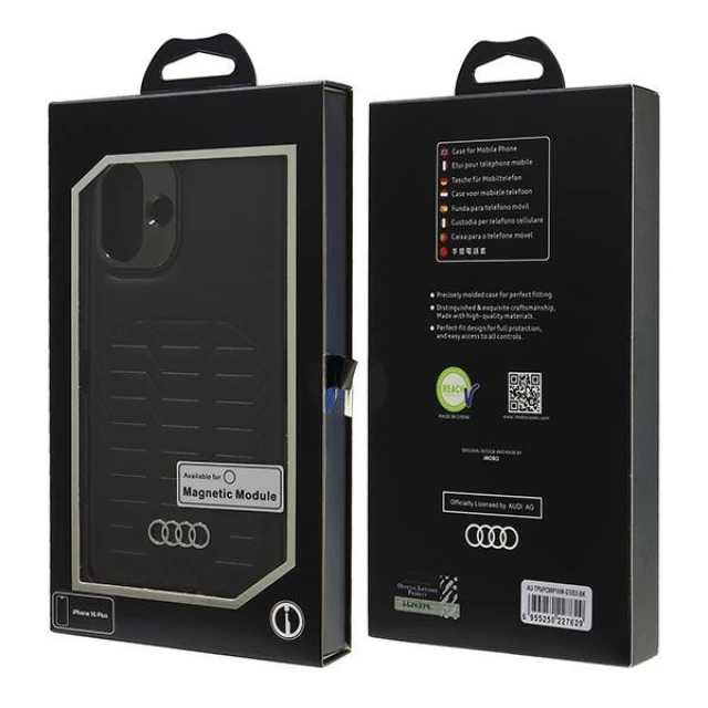 Чехол Audi Synthetic Leather для iPhone 16 Plus Black with MagSafe (AU-TPUPCMIP16M-GT/D3-BK)