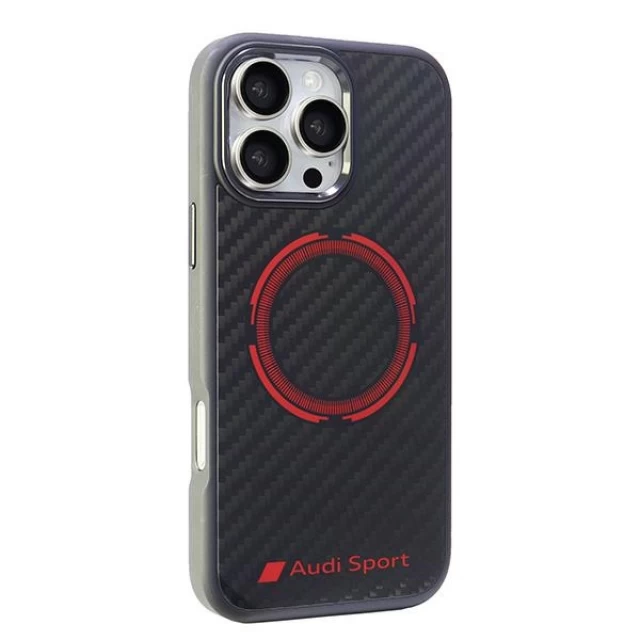 Чехол Audi Carbon Fiber Sport Red Circle для iPhone 16 Pro Max Black with MagSafe (AUS-TPUPCMIP16PM-RSQ/D5-BK)