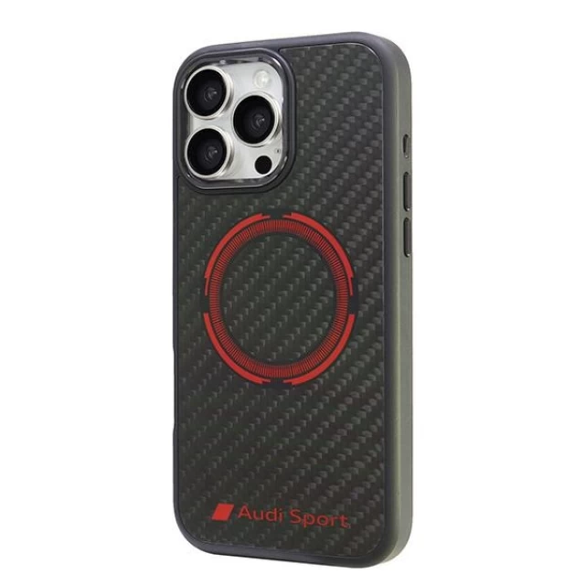 Чехол Audi Carbon Fiber Sport Red Circle для iPhone 16 Pro Max Black with MagSafe (AUS-TPUPCMIP16PM-RSQ/D5-BK)