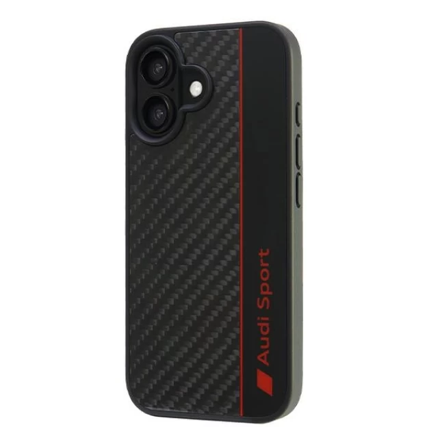 Чехол Audi Carbon Fiber Stripe для iPhone 16 Black (AUS-TPUPCIP16-R8/D1-BK)