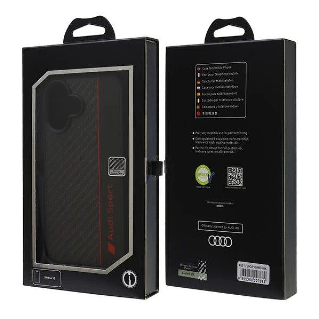 Чехол Audi Carbon Fiber Stripe для iPhone 16 Black (AUS-TPUPCIP16-R8/D1-BK)