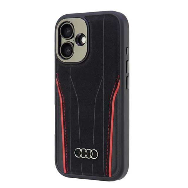 Чехол Audi Genuine Leather для iPhone 16 Black Red with MagSafe (AU-TPUPCMIP16-R8/D3-RD)