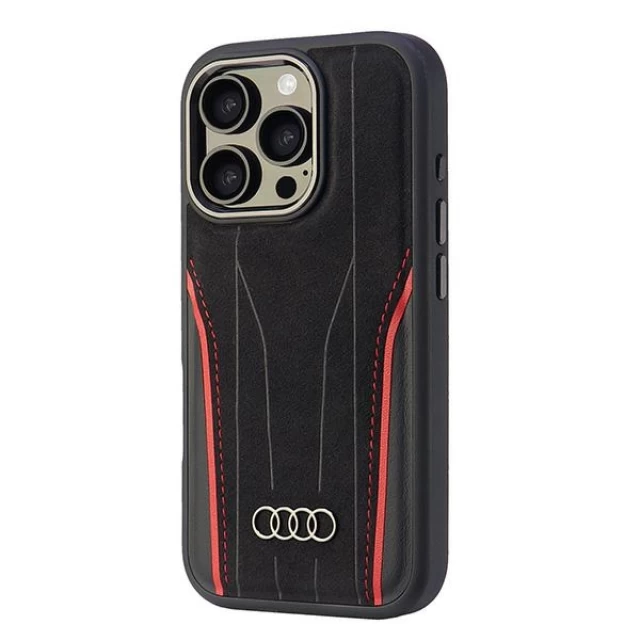 Чехол Audi Genuine Leather для iPhone 16 Pro Black Red with MagSafe (AU-TPUPCMIP16P-R8/D3-RD)