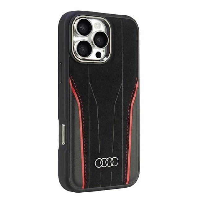 Чехол Audi Genuine Leather для iPhone 16 Pro Max Black Red with MagSafe (AU-TPUPCMIP16PM-R8/D3-RD)