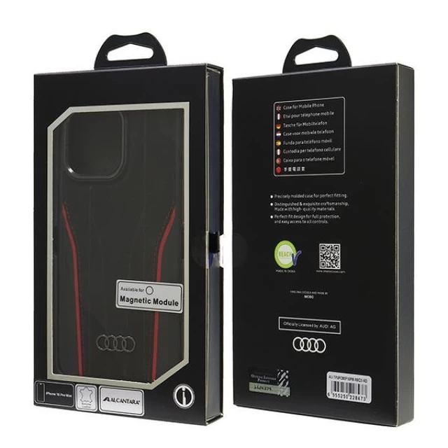 Чехол Audi Genuine Leather для iPhone 16 Pro Max Black Red with MagSafe (AU-TPUPCMIP16PM-R8/D3-RD)