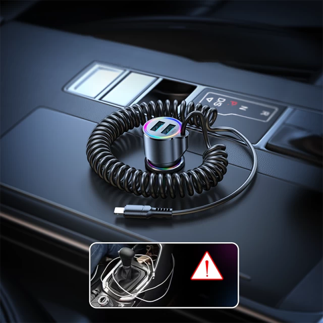 Автомобільний зарядний пристрій Joyroom Fast Charger 2xUSB-A 17W Black with Lightning Cable (JR-CL25)