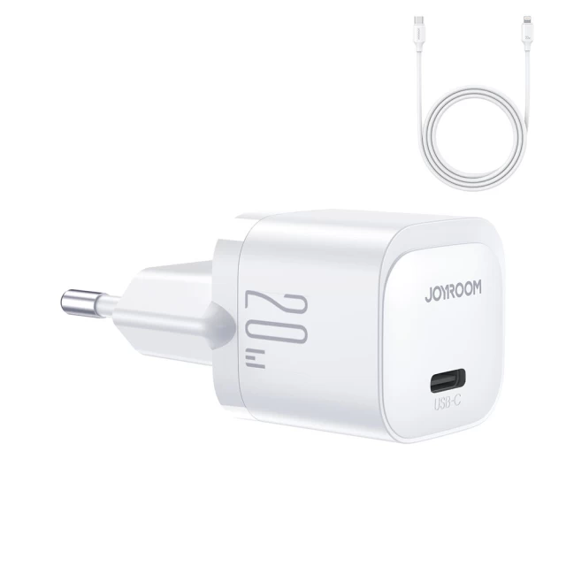 Мережевий зарядний пристрій Joyroom Mini PD 20W USB-C with USB-C to Lightning Cable 1m White (JR-TCF02B1)
