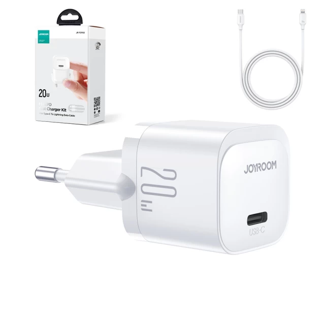 Мережевий зарядний пристрій Joyroom Mini PD 20W USB-C with USB-C to Lightning Cable 1m White (JR-TCF02B1)