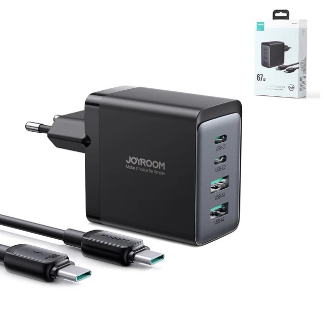 Мережевий зарядний пристрій Joyroom 67W 2xUSB-C | 2xUSB-A with USB-C to USB-C Cable Black (TCG02)
