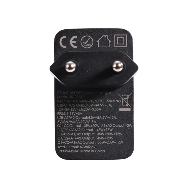 Сетевое зарядное устройство Joyroom 67W 2xUSB-C | 2xUSB-A with USB-C to USB-C Cable Black (TCG02)