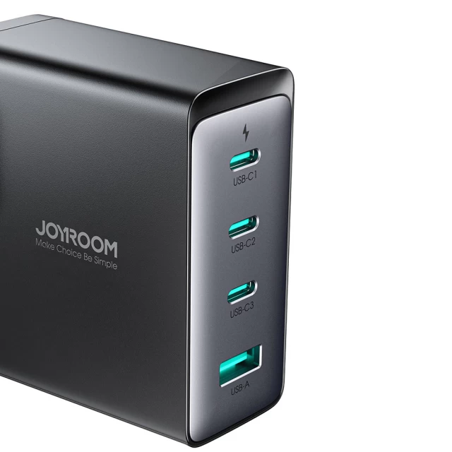 Мережевий зарядний пристрій Joyroom FC 140W 3xUSB-C | USB-A with USB-C to USB-C Cable 1.2m Black (JR-TCG05EU)